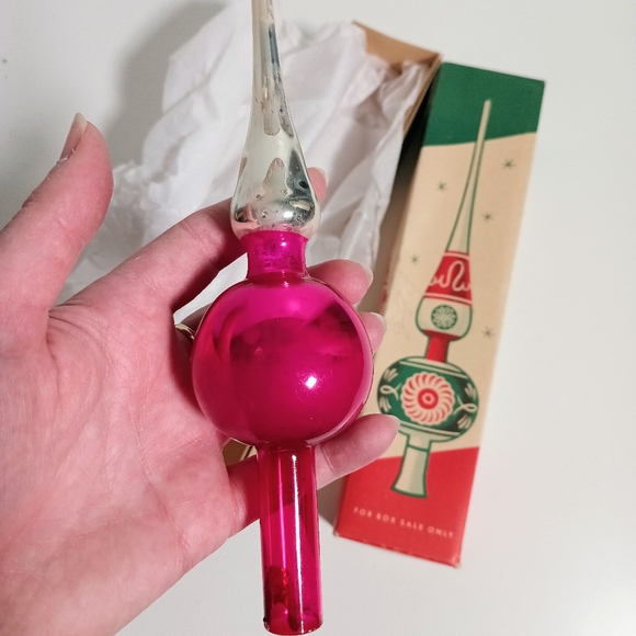 Vintage 50s Shiny Brite German Mercury Glass Hot Pink Christmas Tree Topper - Picture 3 of 8